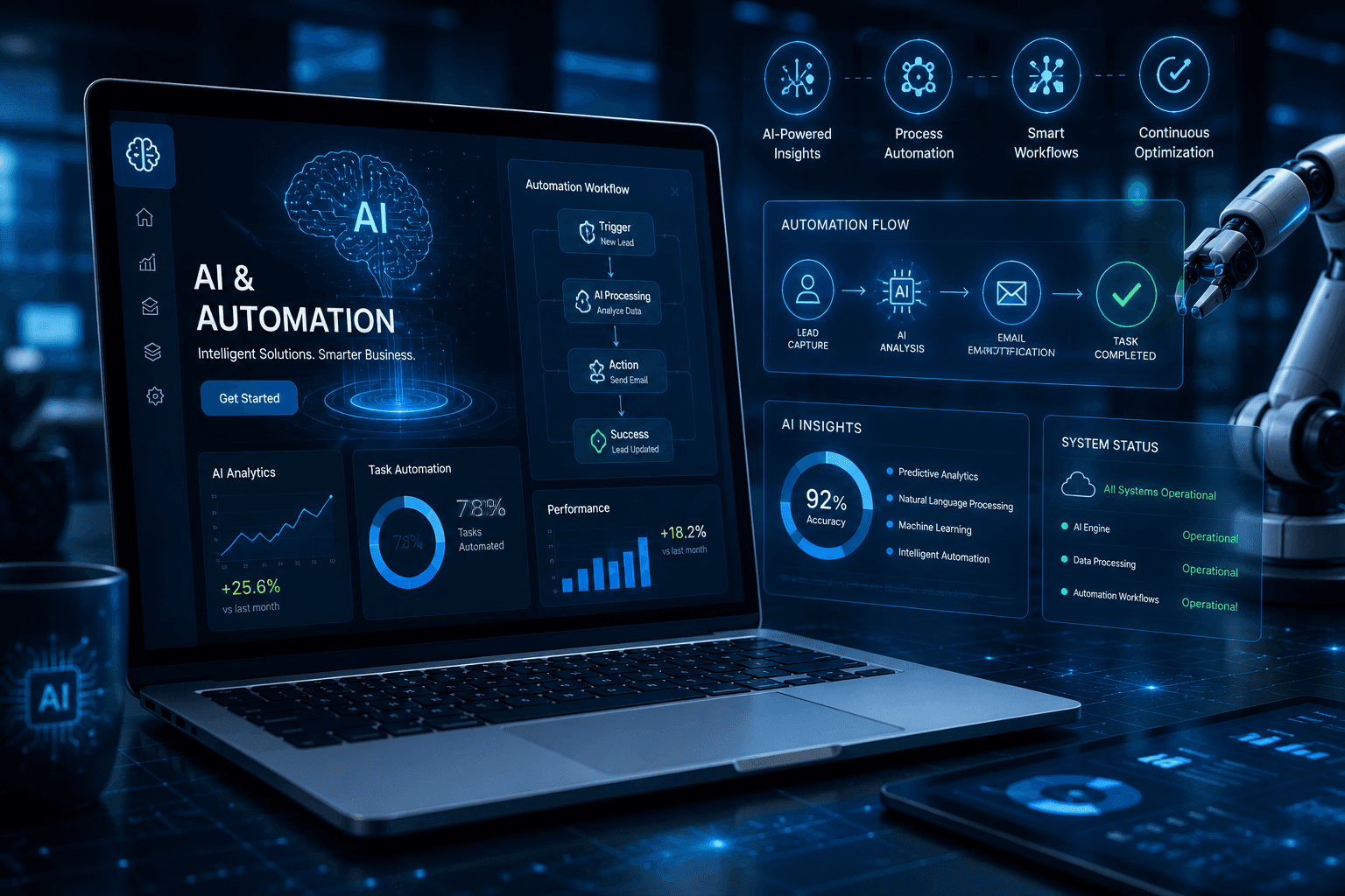 Enterprise AI and automation dashboard illustration