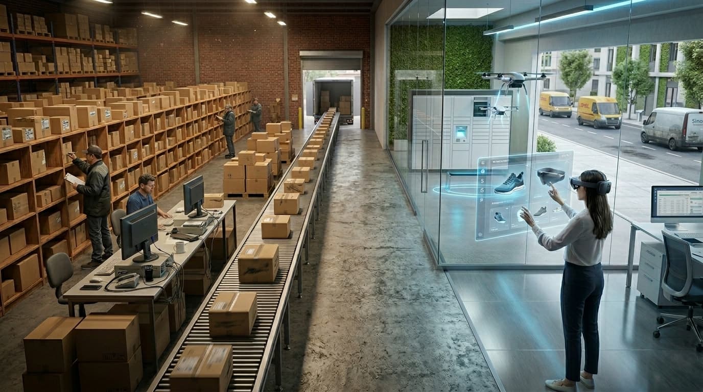 Comparison between traditional and modern eCommerce models showing differences in performance, flexibility, user experience, and technology trends in 2026